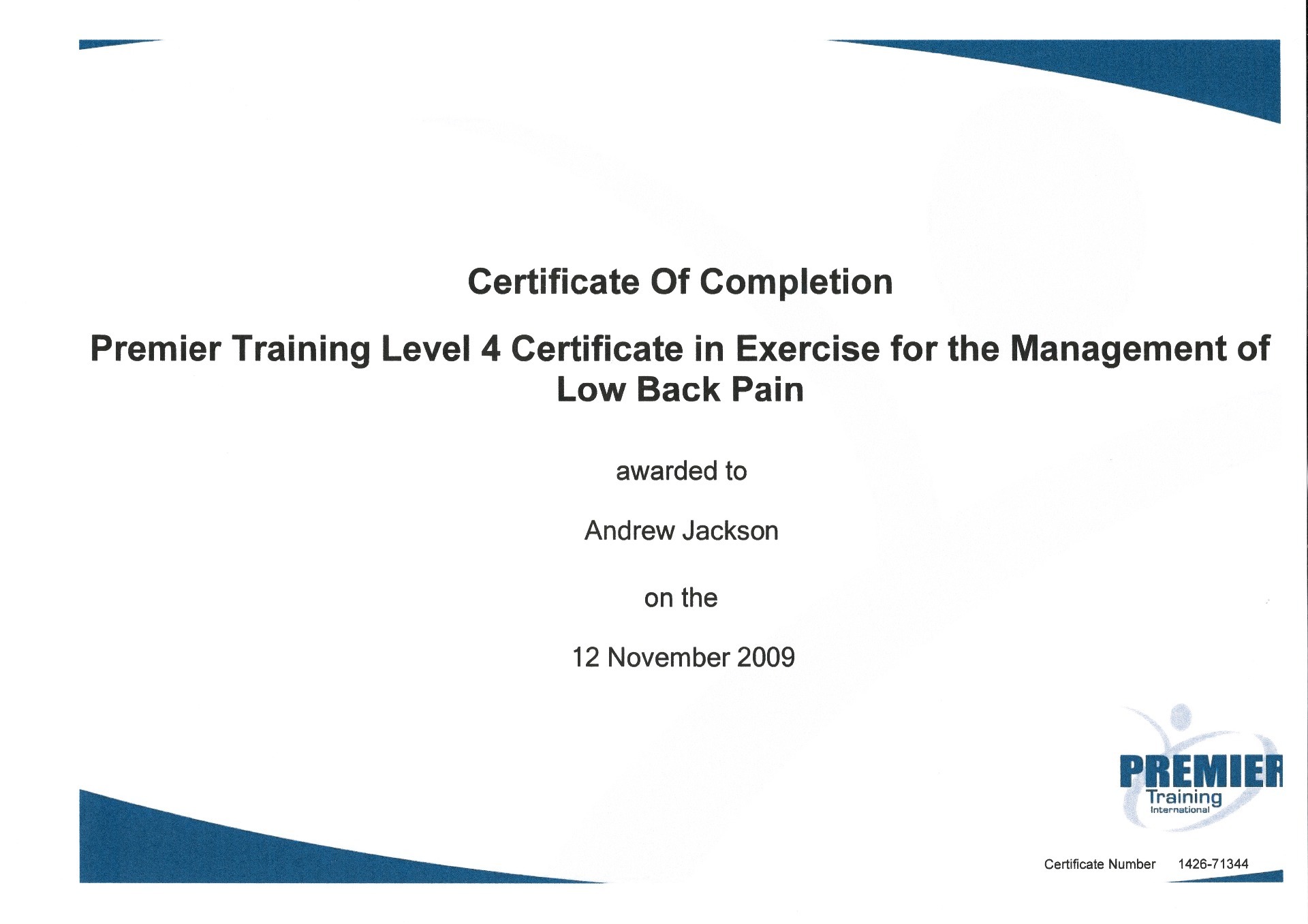 Personal Training Level 4 Certificate in Exercise for the Management of Lower Back Pain