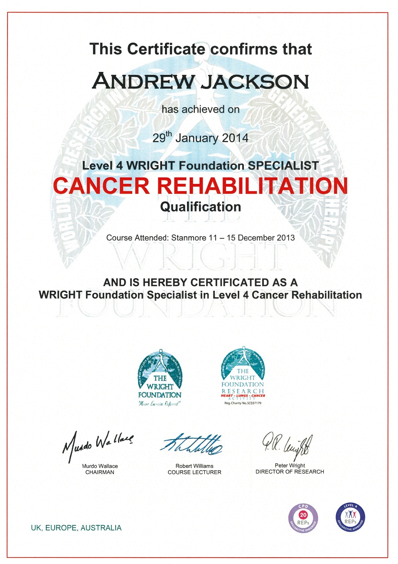 Personal Training Level 4 Certificate in Cancer Rehabilitation